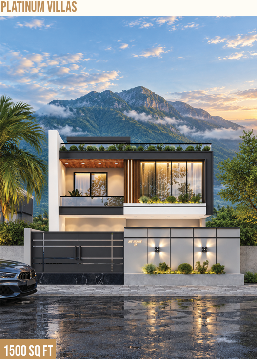 Platinum Villa architectural elevation — 1500 sq. ft.